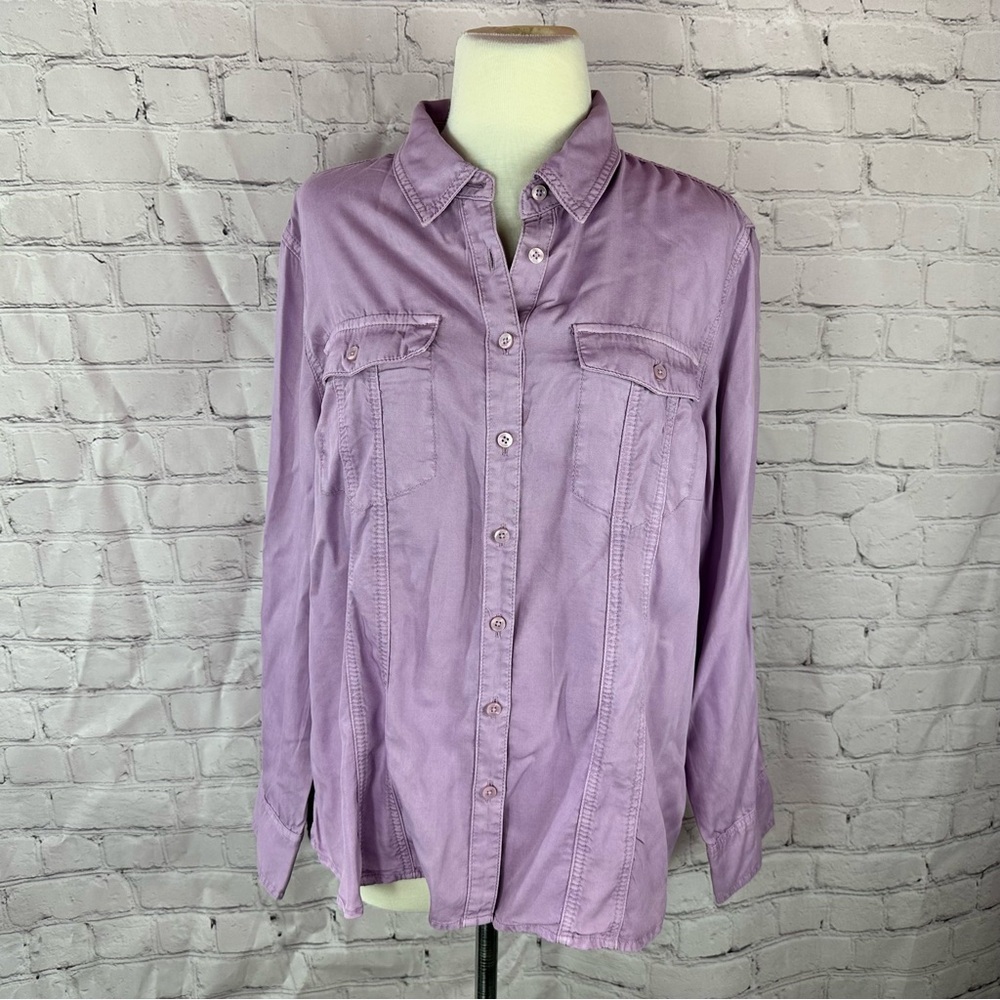 Chico's Lavender Collared Shirt womens 14 button down tunic minimalist spring
